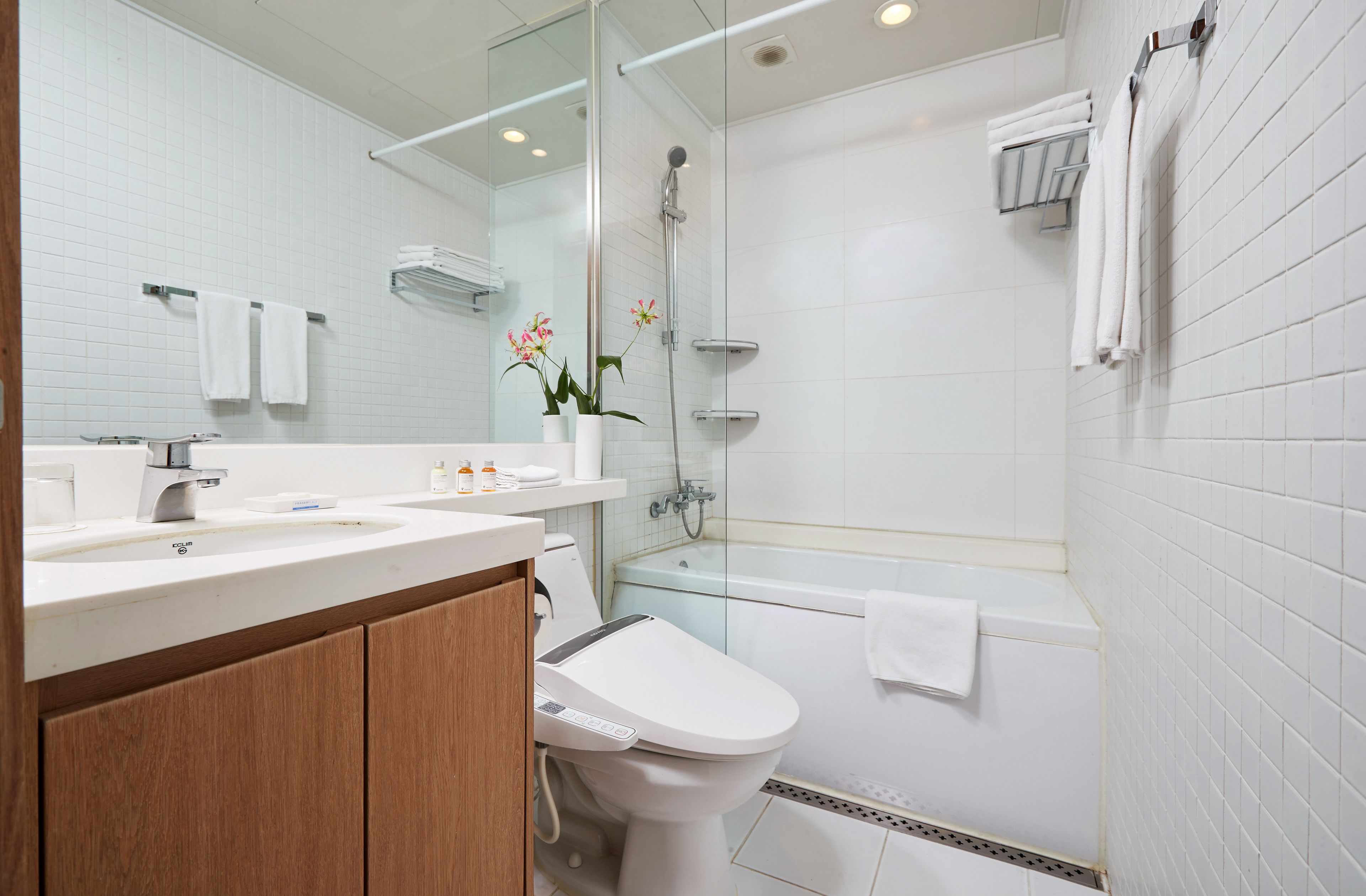 free toiletries, hair dryer, bathrobes, slippers