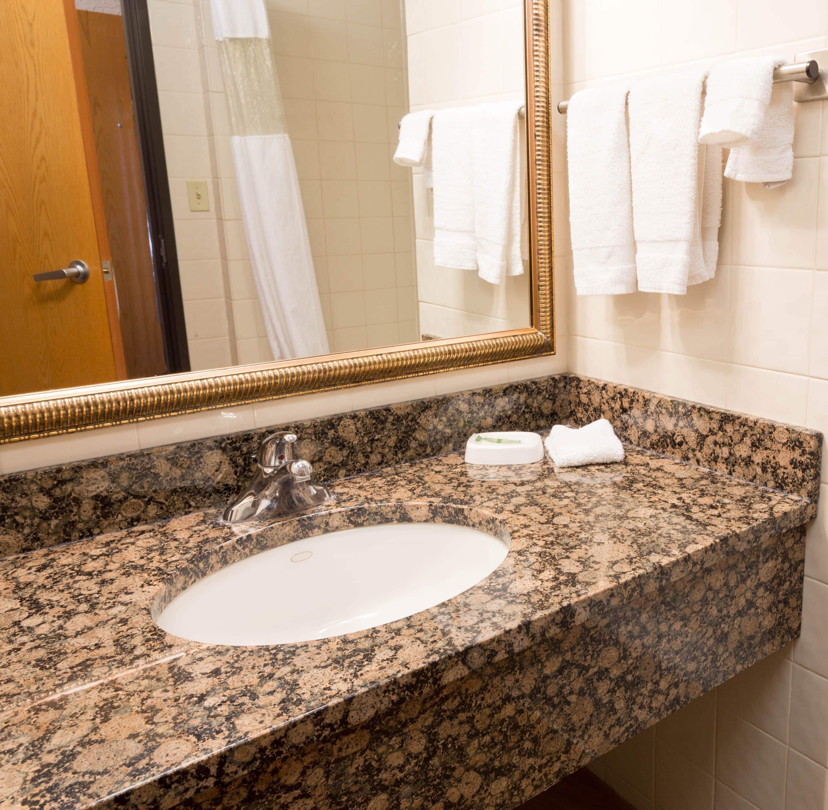 combined shower/bathtub, free toiletries, hair dryer, towels