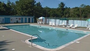Seasonal outdoor pool, open 9:30 AM to 6:30 PM, sun loungers