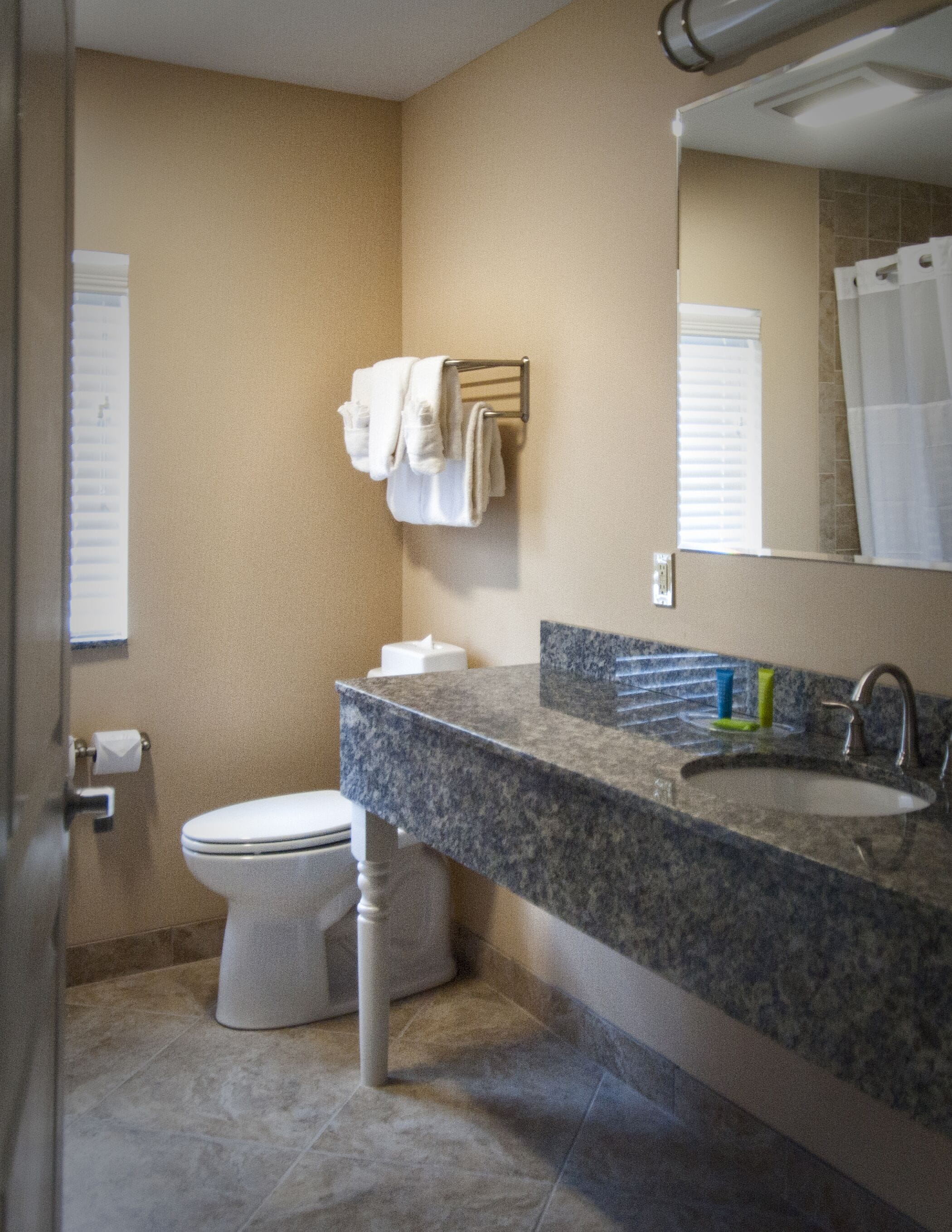 A bathroom with a toilet, sink, and towel rack.