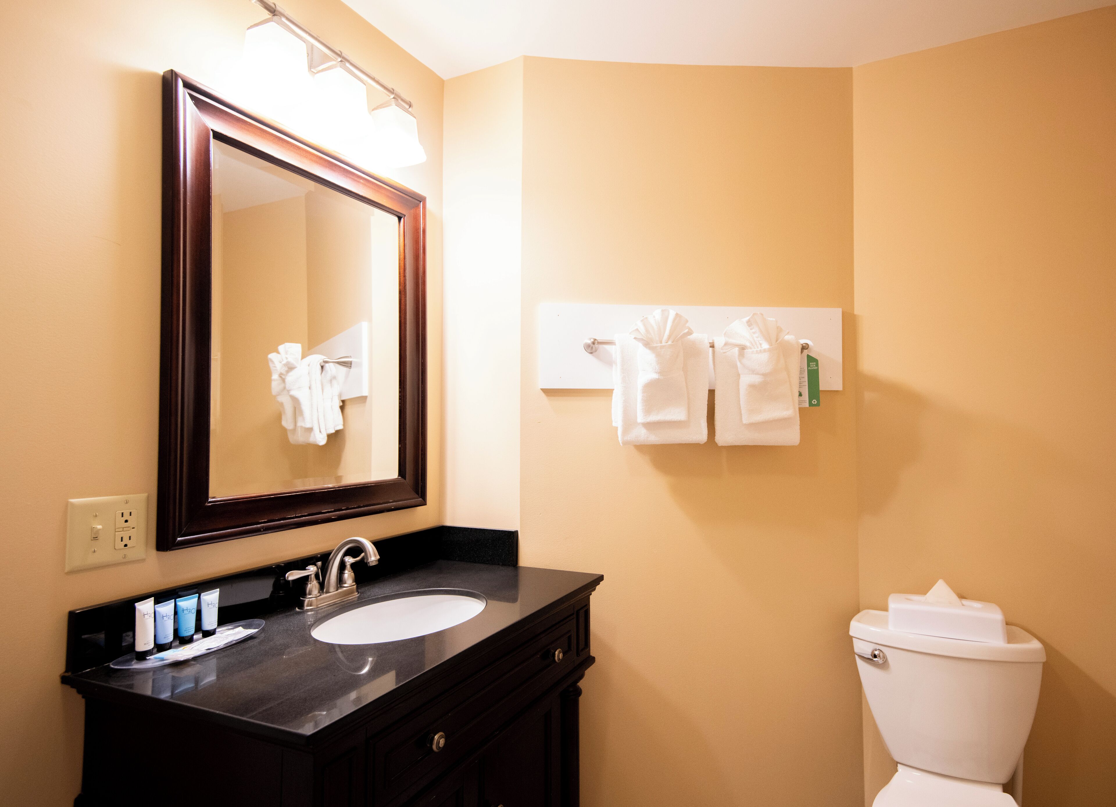 classic room, 1 king bed | bathroom | eco-friendly toiletries, hair dryer, towels
