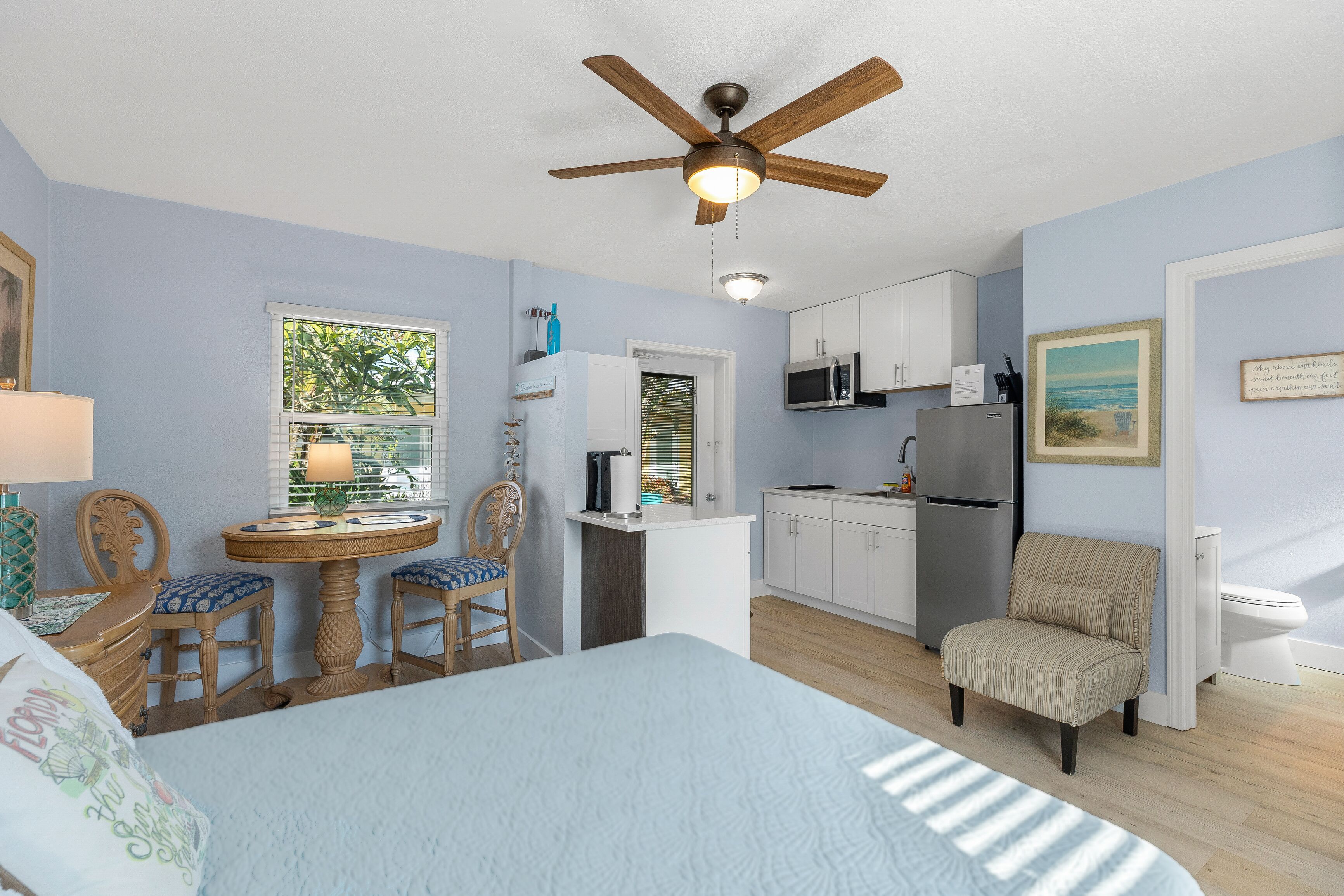 beachside efficiency | premium bedding, pillow-top beds, individually decorated