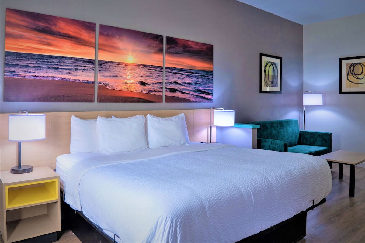 Premium bedding, desk, blackout curtains, iron/ironing board