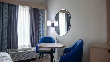 Premium bedding, desk, blackout drapes, iron/ironing board