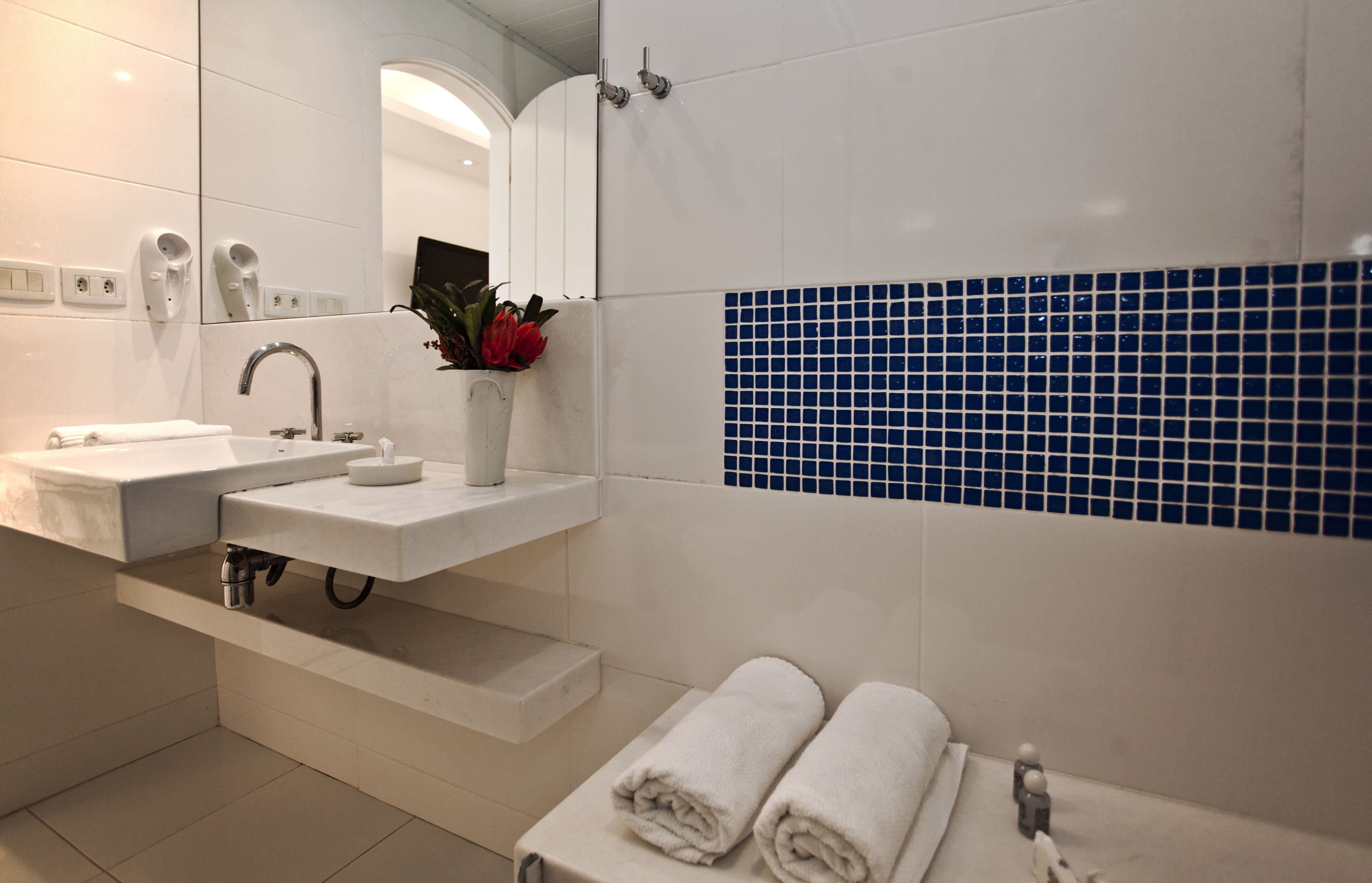 free toiletries, hair dryer, bidet, towels