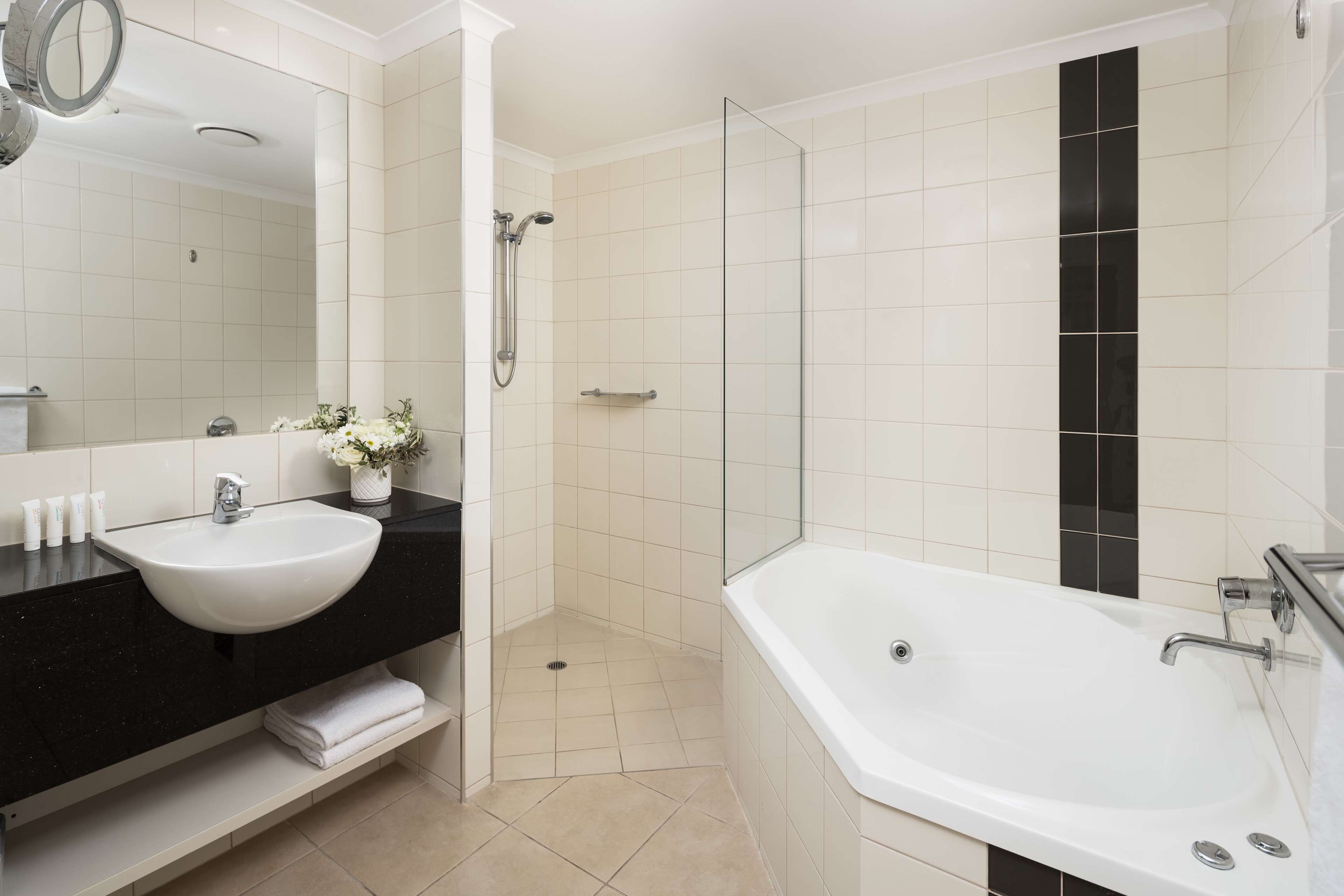 free toiletries, hair dryer, towels