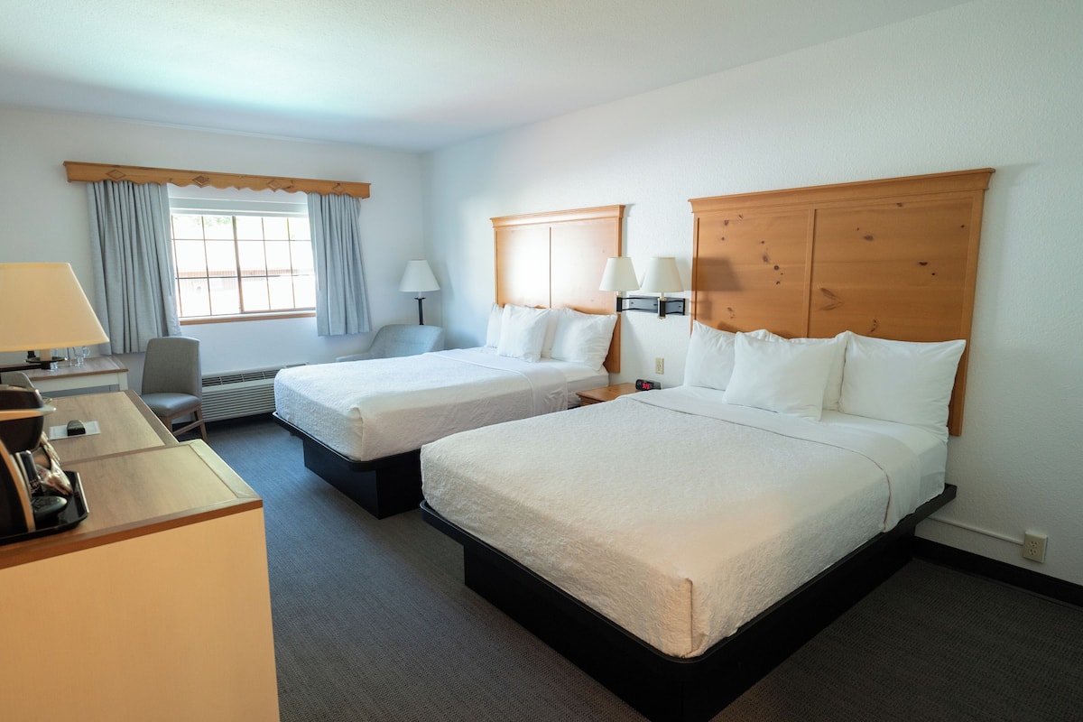 Alphine Double Queen | Premium bedding, pillowtop beds, blackout drapes, iron/ironing board