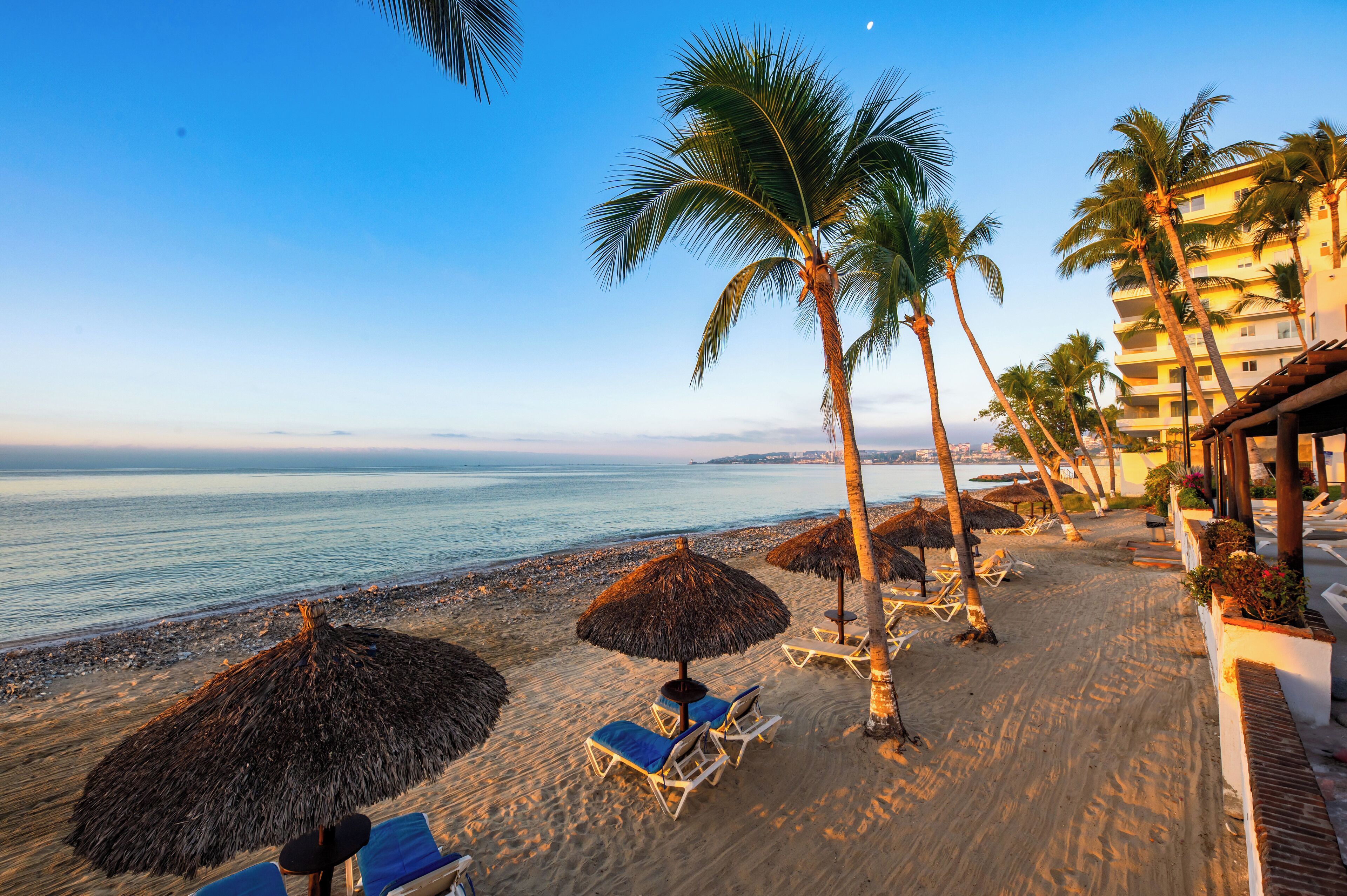 On the beach, beach umbrellas, beach towels