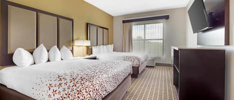 Room, 2 Queen Beds, Non Smoking | Desk, laptop workspace, blackout drapes, iron/ironing board