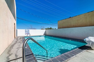 Seasonal outdoor pool, open 9 AM to 10 PM, sun loungers