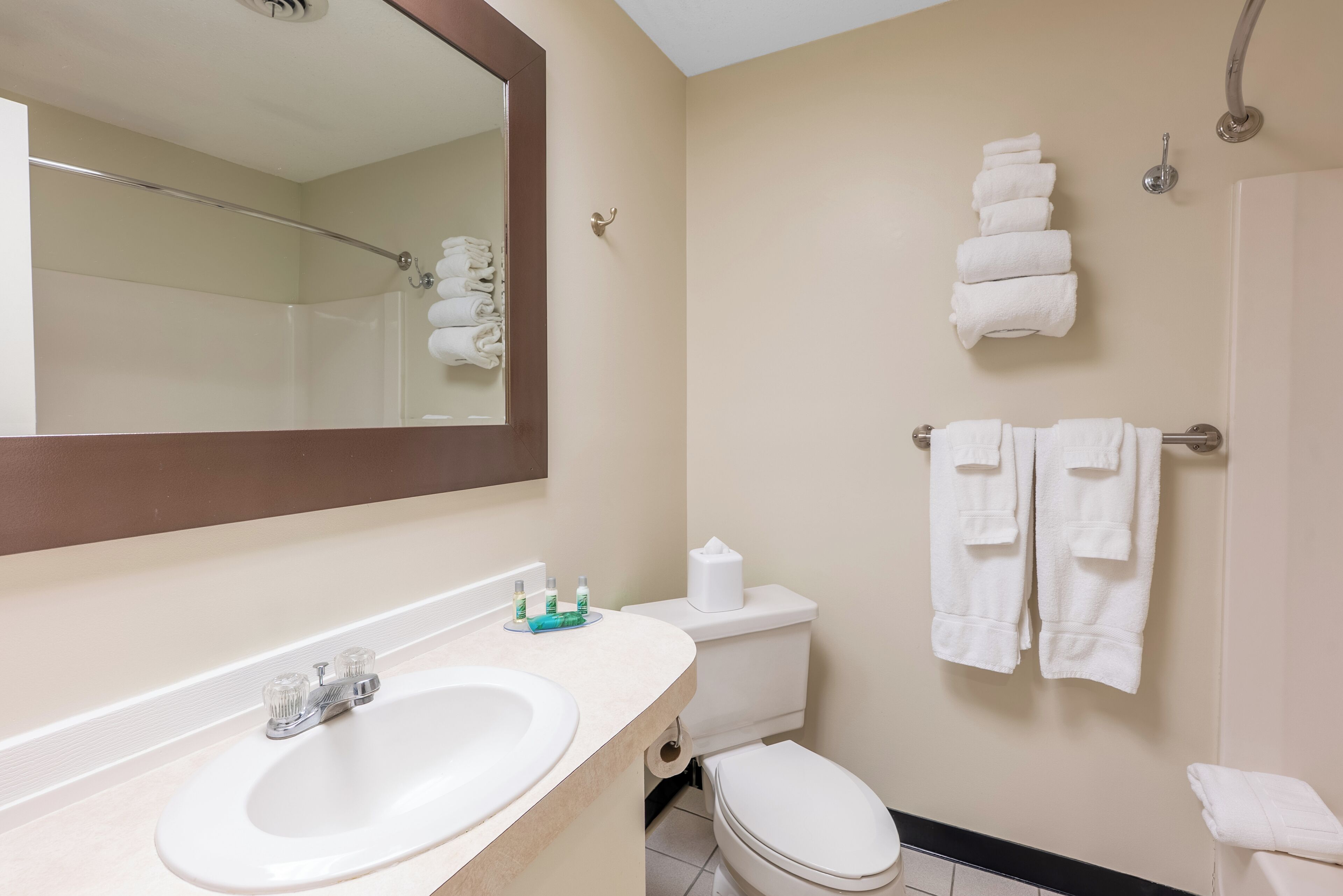 A bathroom with a sink, toilet, and towel rack.