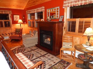 Deluxe Single Room, Fireplace (Bear Room) | Living area | TV, fireplace - Kiwassa Lake Bed & Breakfast (Saranac Lake)