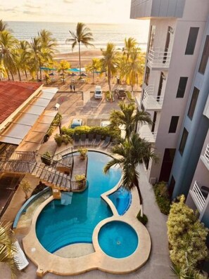 Outdoor pool, sun loungers