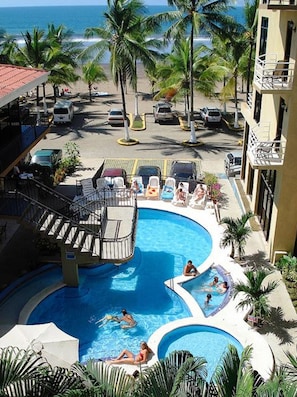 Outdoor pool, pool loungers