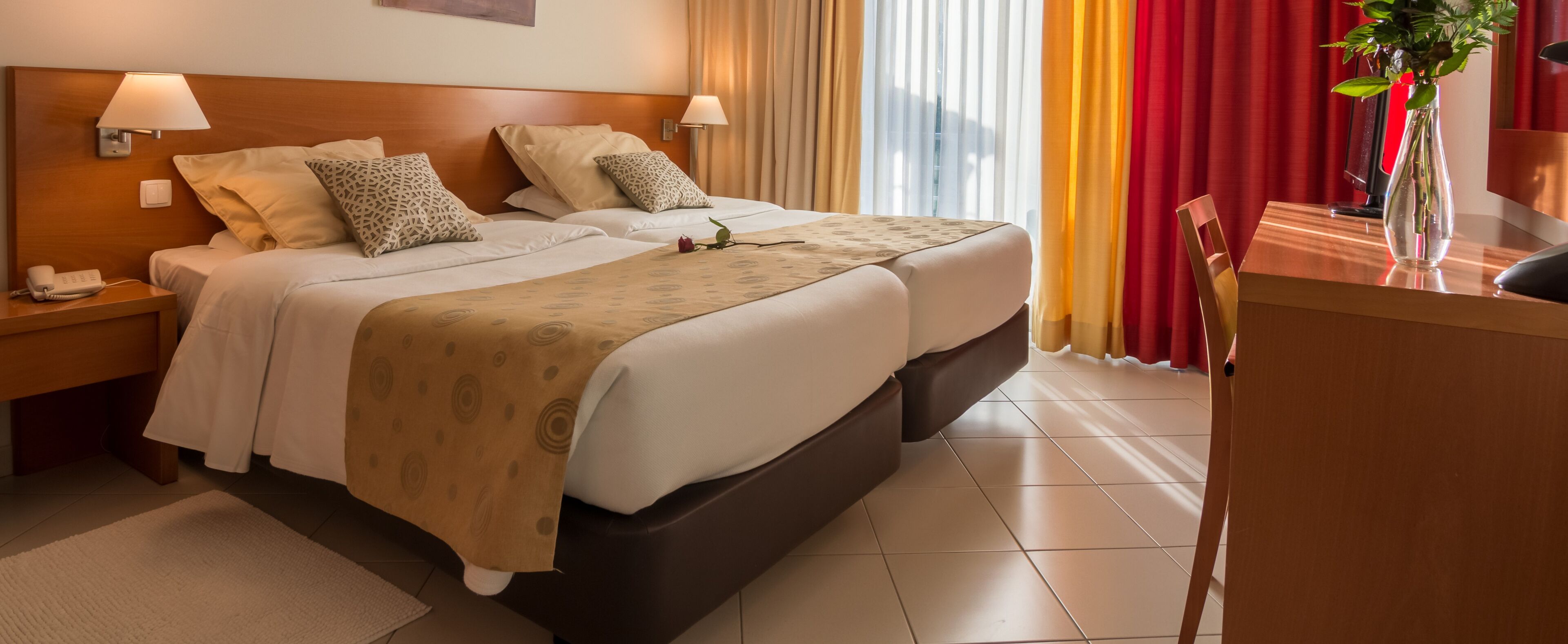 minibar, desk, laptop workspace, blackout curtains