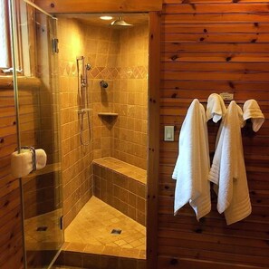 Separate tub and shower, jetted tub, hydromassage showerhead