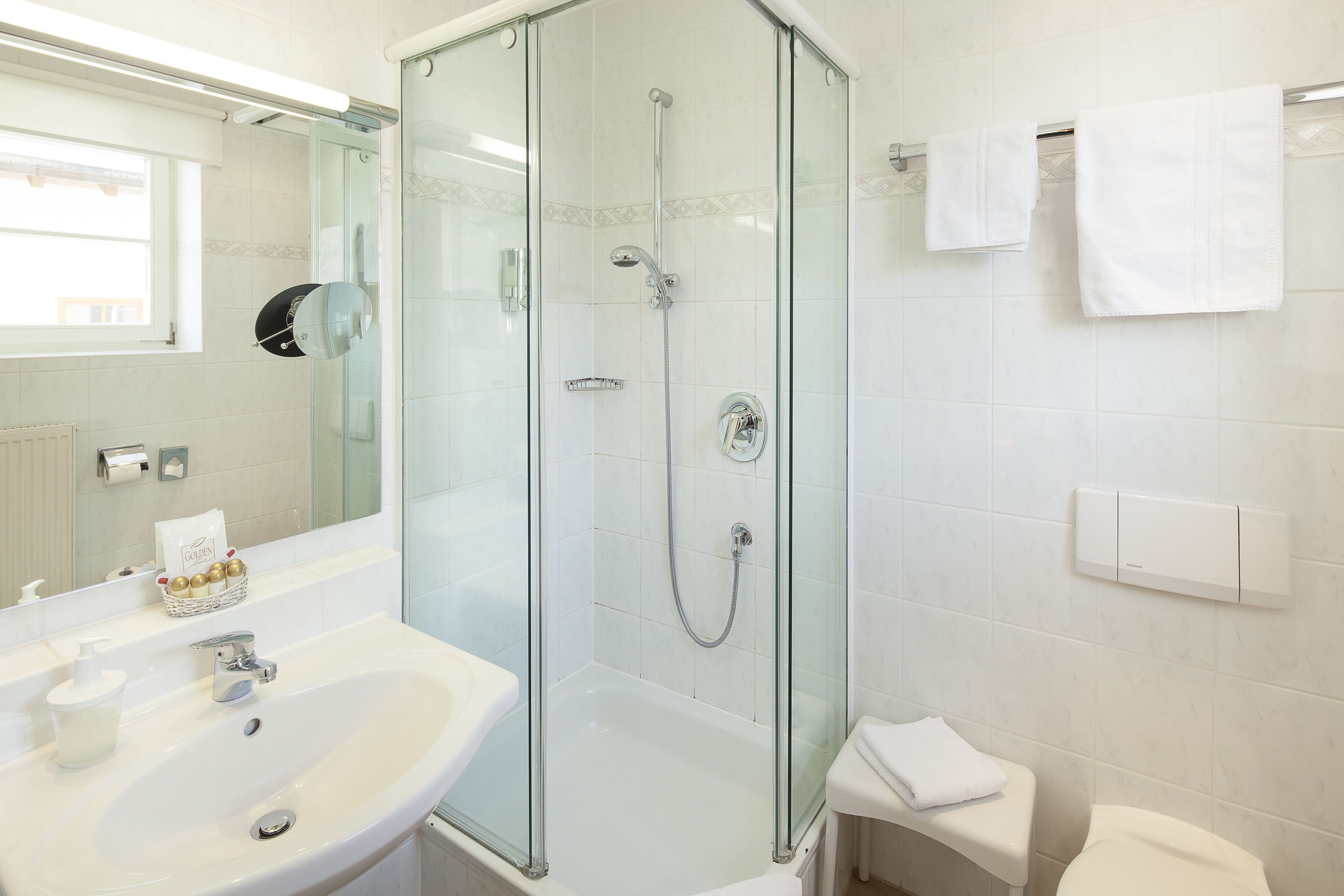 free toiletries, hair dryer, towels