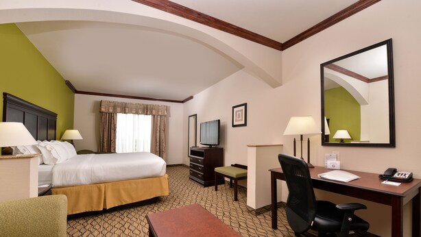 A hotel room with a bed, desk, chair, and a television. - Holiday Inn Express Hotel & Suites Sherman Highway 75 by IHG (Sherman)