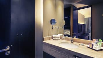 Shower, rainfall showerhead, eco-friendly toiletries, hair dryer