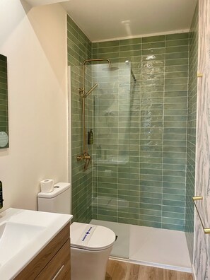 Combined shower/bathtub, free toiletries, hair dryer, towels