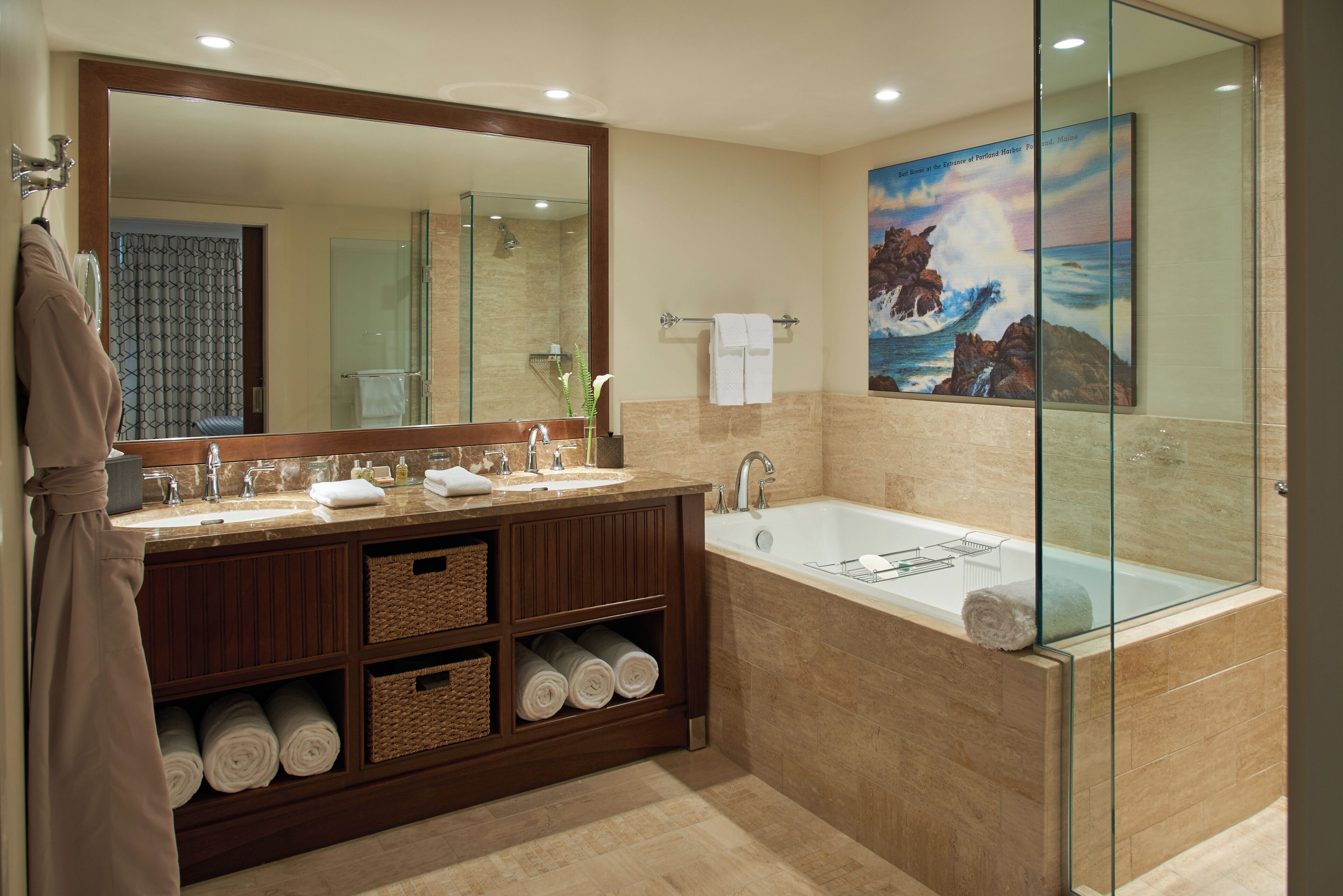 shower, free toiletries, hair dryer, bathrobes