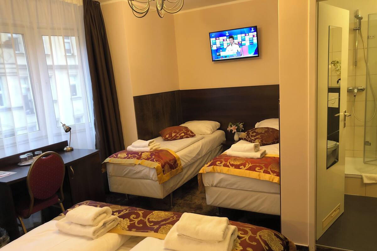 Hypo-allergenic bedding, minibar, in-room safe, desk