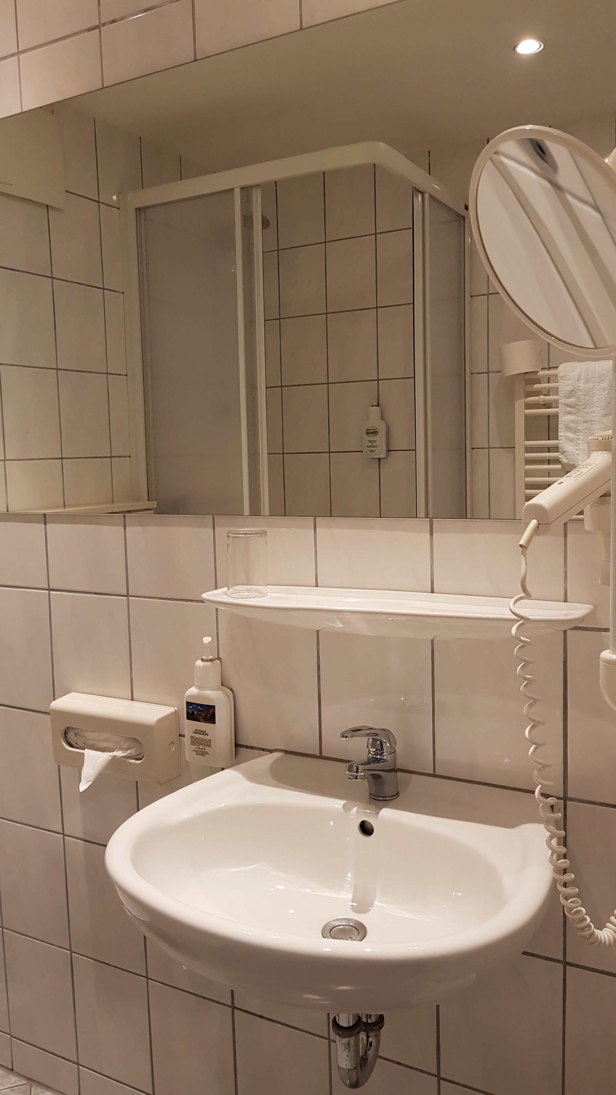 single room | bathroom | shower, hair dryer, towels