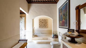 Bebek Deluxe Room, Rice Paddy View | Bathroom | Designer toiletries, hair dryer, slippers, bidet