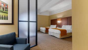 Pillowtop beds, desk, laptop workspace, blackout drapes