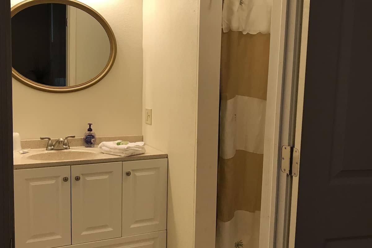 room ( room #15, king bed) | bathroom | combined shower/bathtub, towels