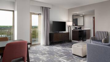 Room, 2 Queen Beds, Corner | Living area | 32-inch LCD TV with cable channels, TV, pay movies