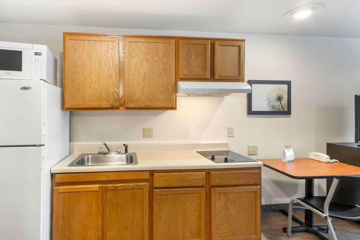 standard studio, 1 queen bed, non smoking, refrigerator & microwave | private kitchen | fridge, microwave, stovetop, freezer