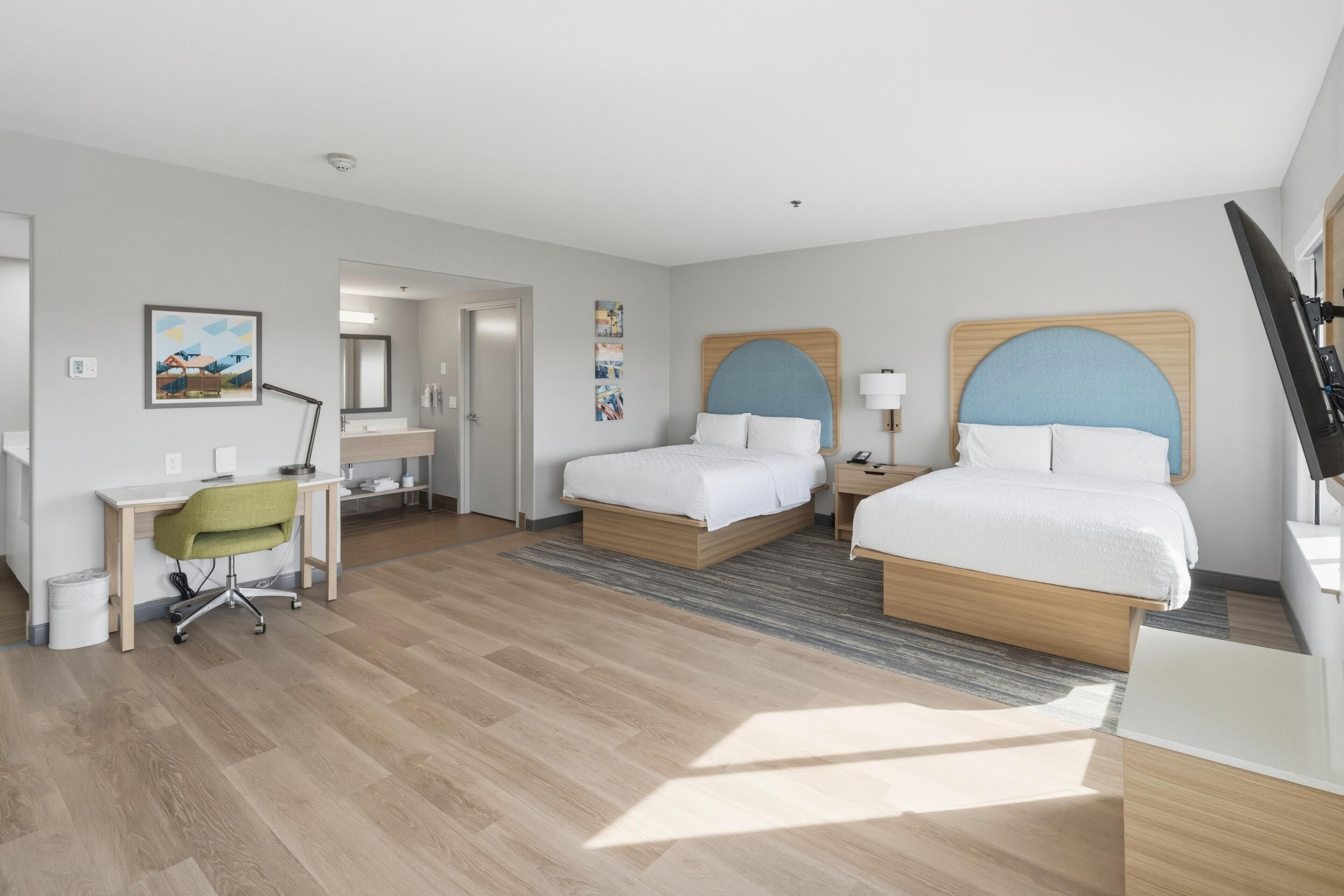 Two Queen Studio Suite with Double Sofa Bed | Premium bedding, in-room safe, desk, iron/ironing board