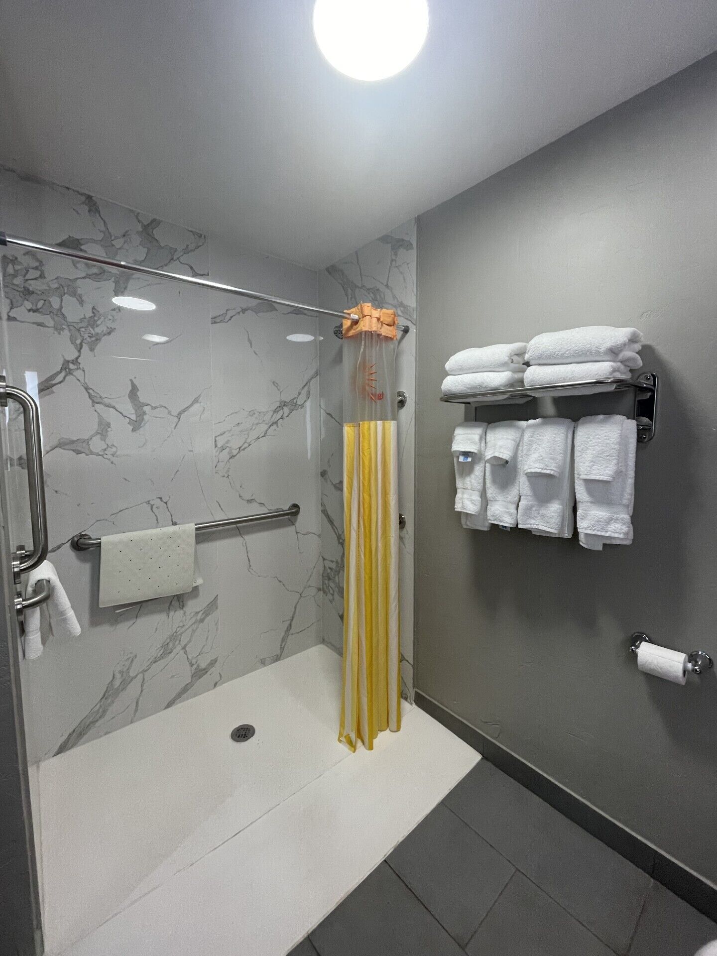 combined shower/bathtub, free toiletries, hair dryer, towels