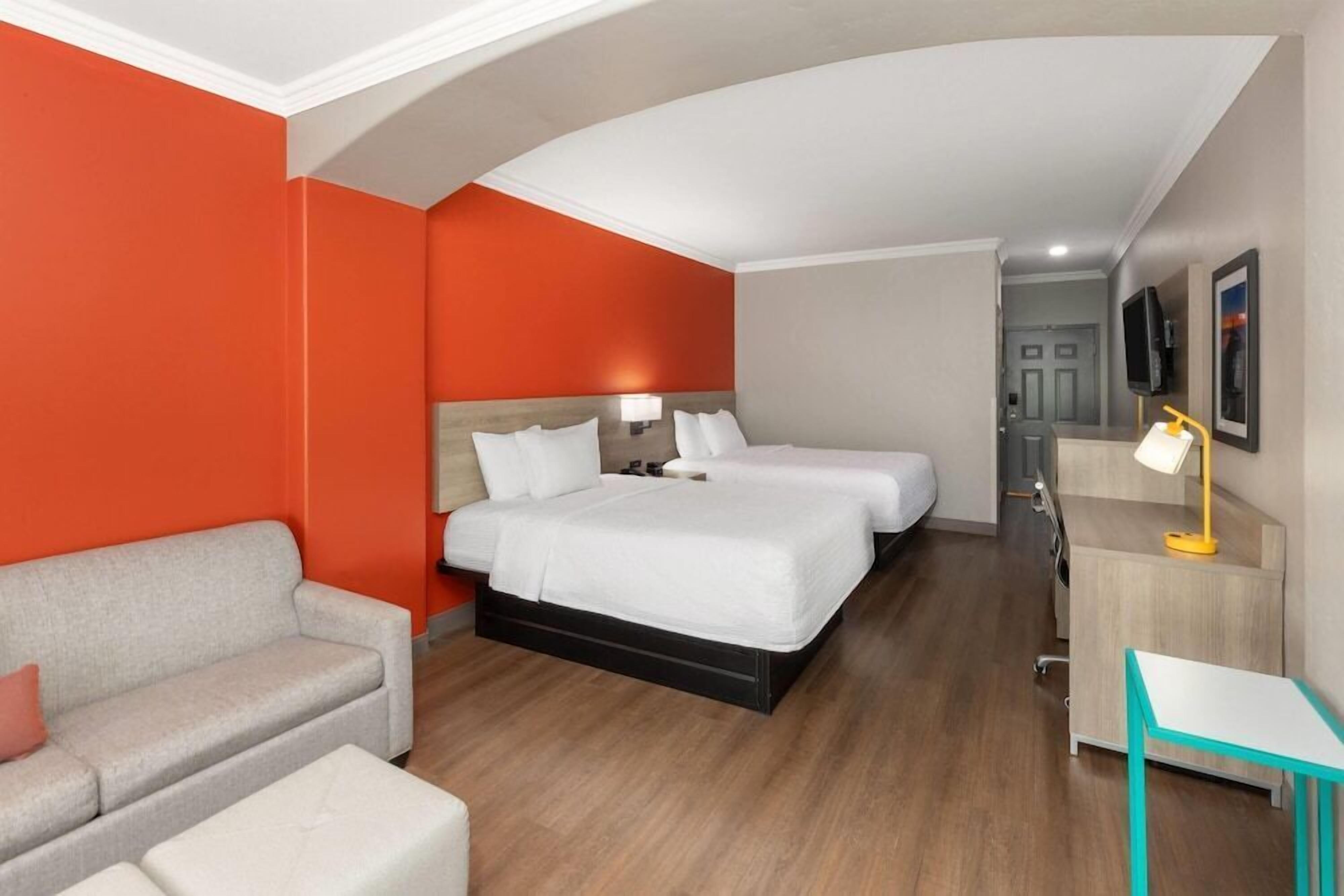 Premium bedding, desk, blackout drapes, iron/ironing board