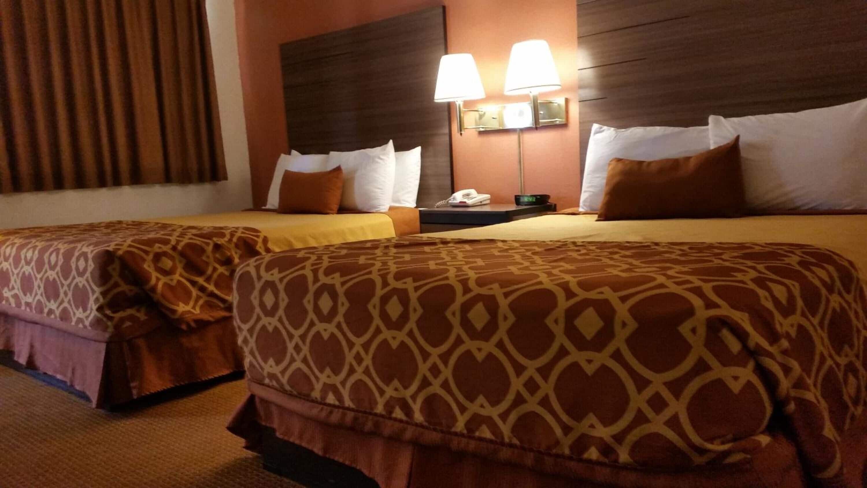 Desk, laptop workspace, blackout curtains, free WiFi