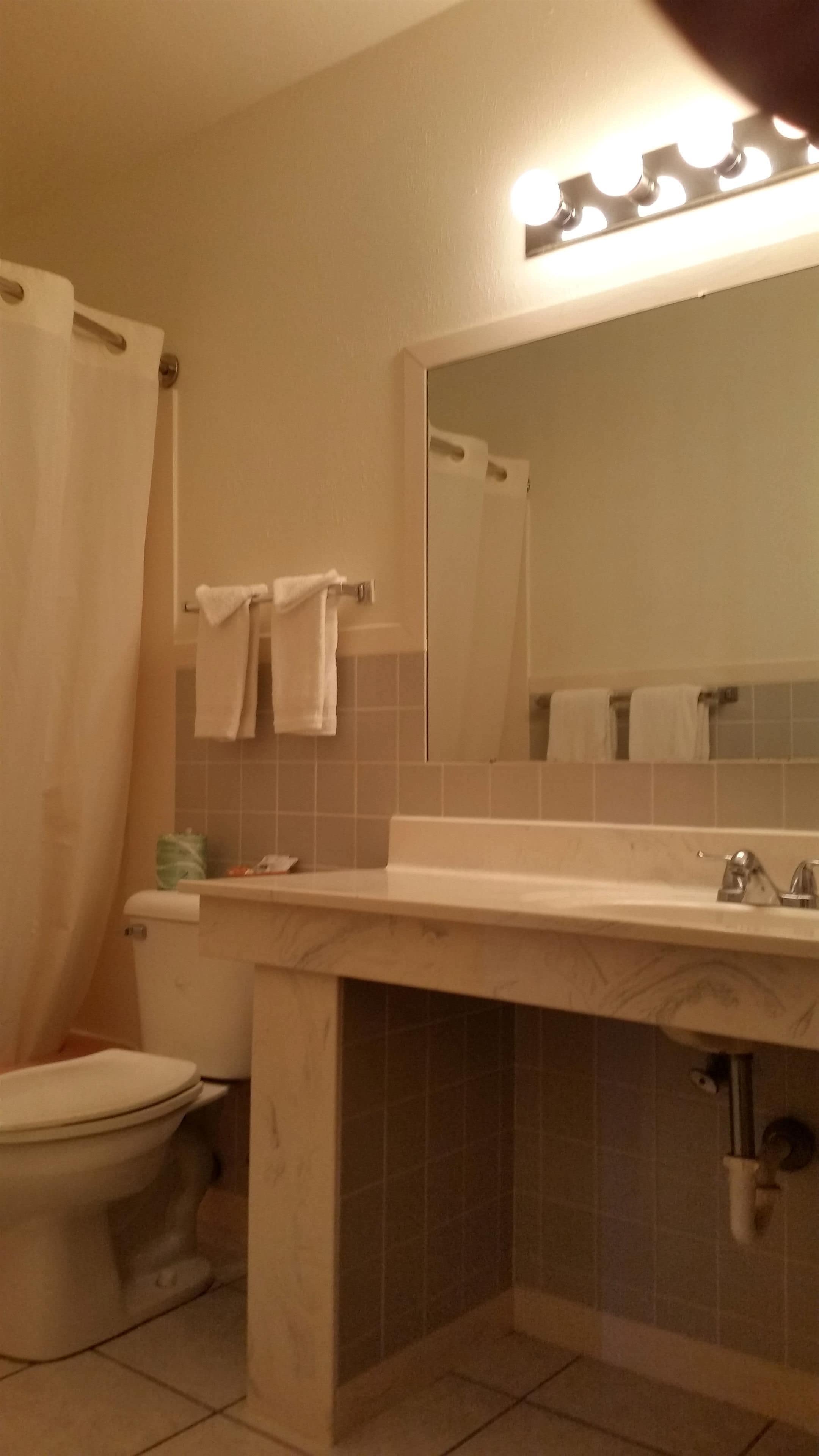 Ensemble baignoire-douche, articles de toilette (gratuits)