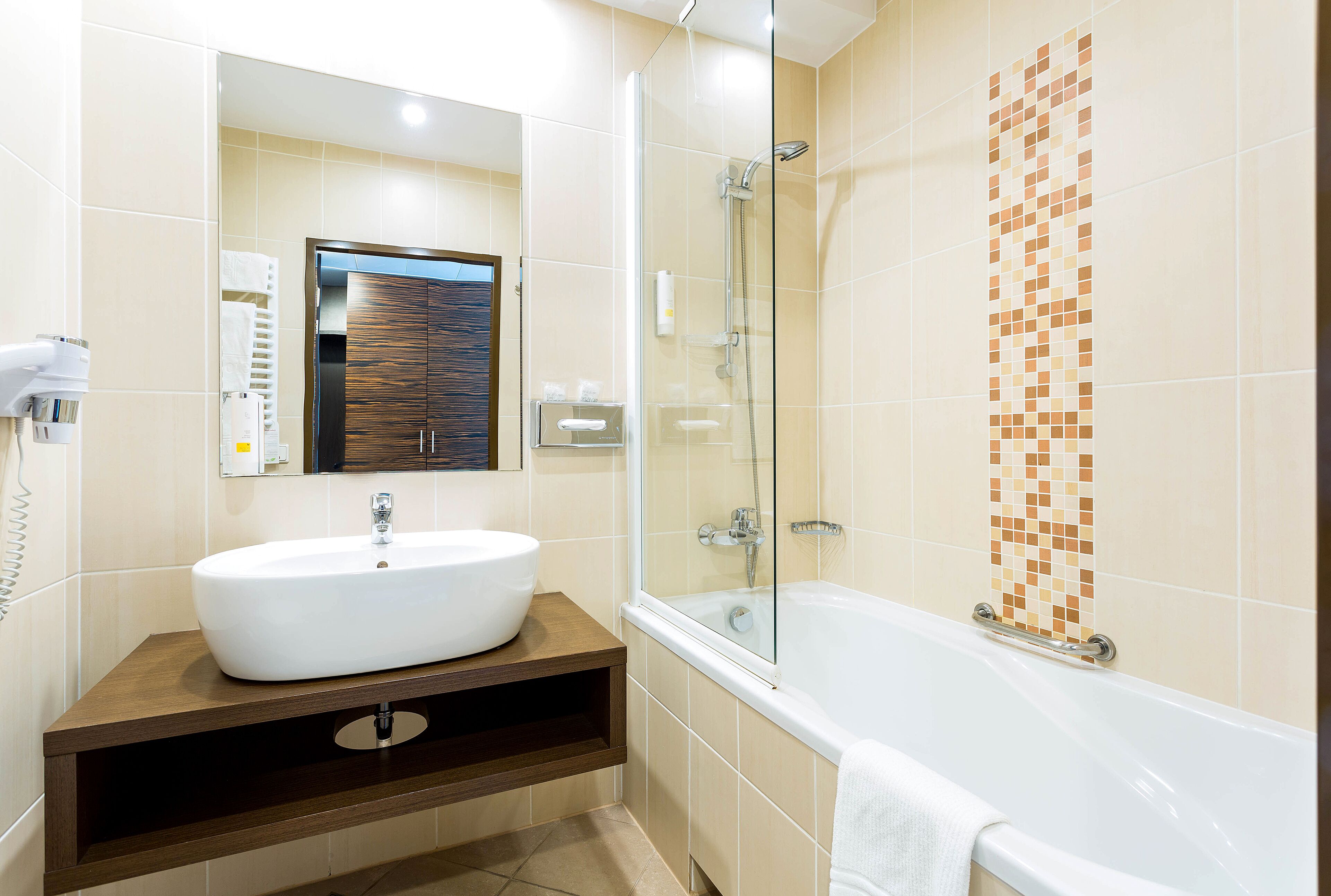 free toiletries, hair dryer, towels, soap