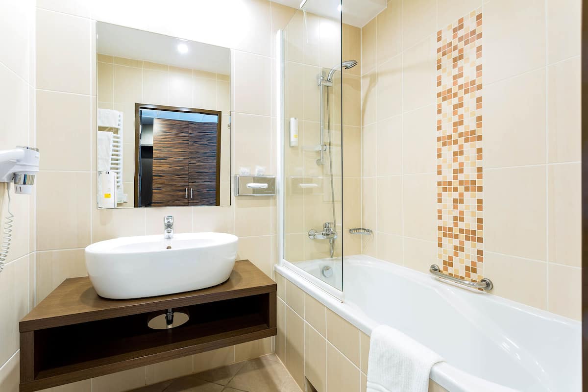 free toiletries, hair dryer, towels, soap