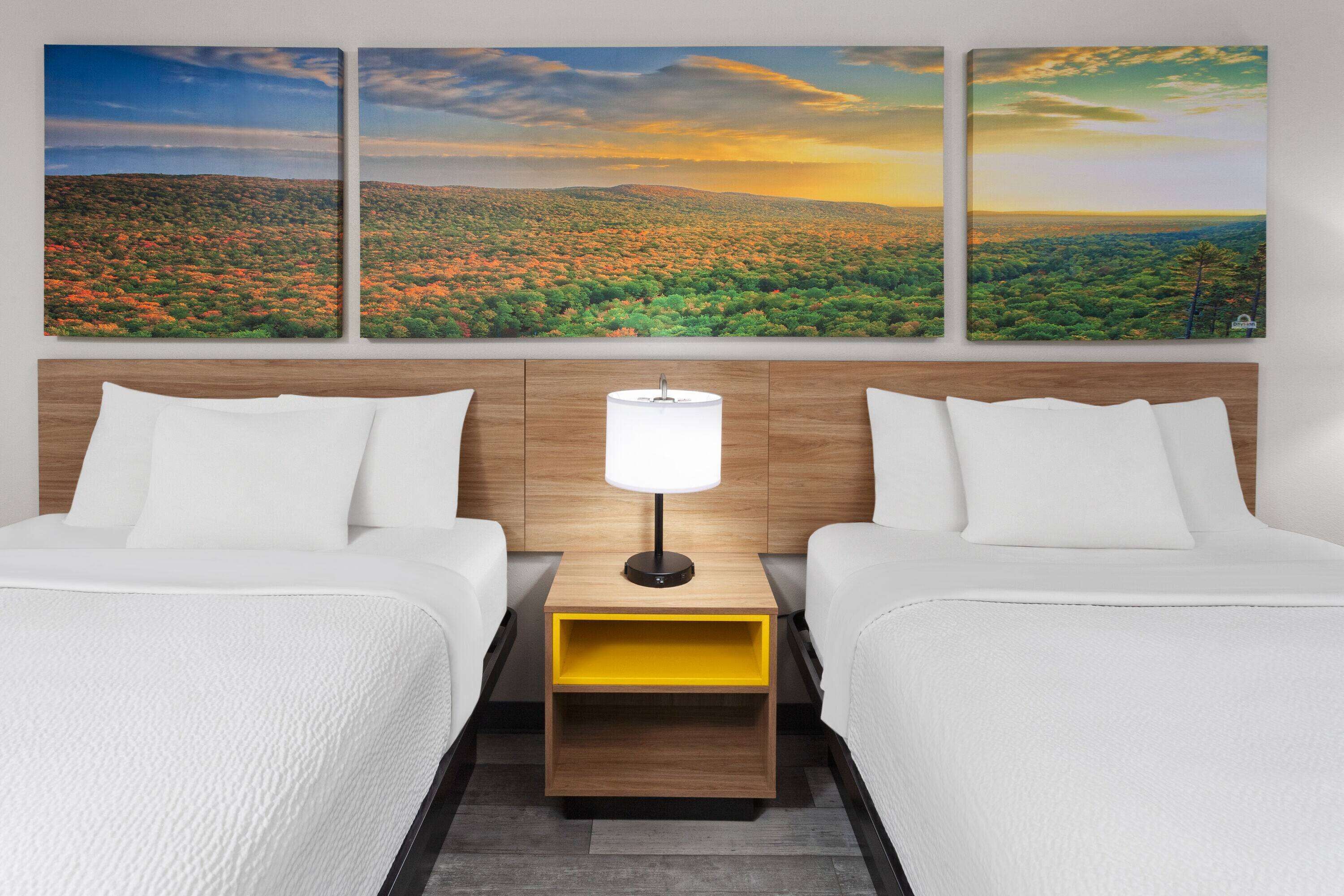 Desk, laptop workspace, blackout curtains, iron/ironing board