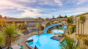 Outdoor pool, pool umbrellas, pool loungers