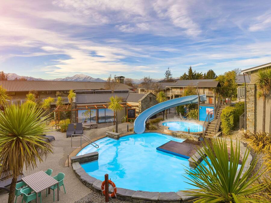 Outdoor pool, pool umbrellas, pool loungers