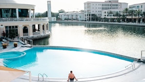 Outdoor pool, open 8:00 AM to 8:00 PM, pool umbrellas, sun loungers - Millennium Lakeview Hotel (Dubai)