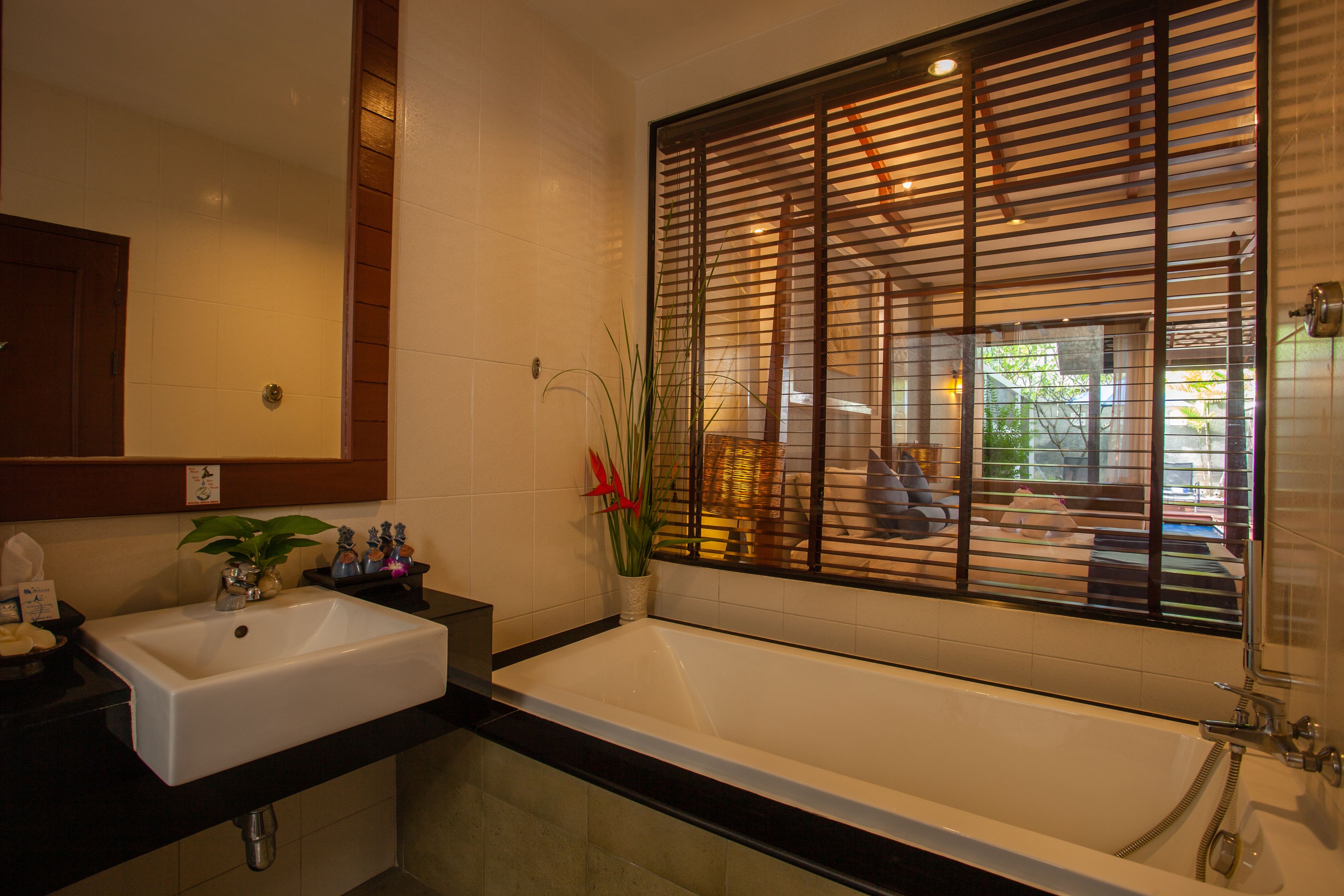 separate bathtub and shower, free toiletries, hair dryer, bathrobes