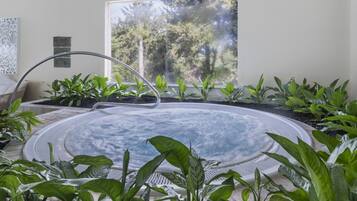 Indoor pool, outdoor pool, pool umbrellas, sun loungers