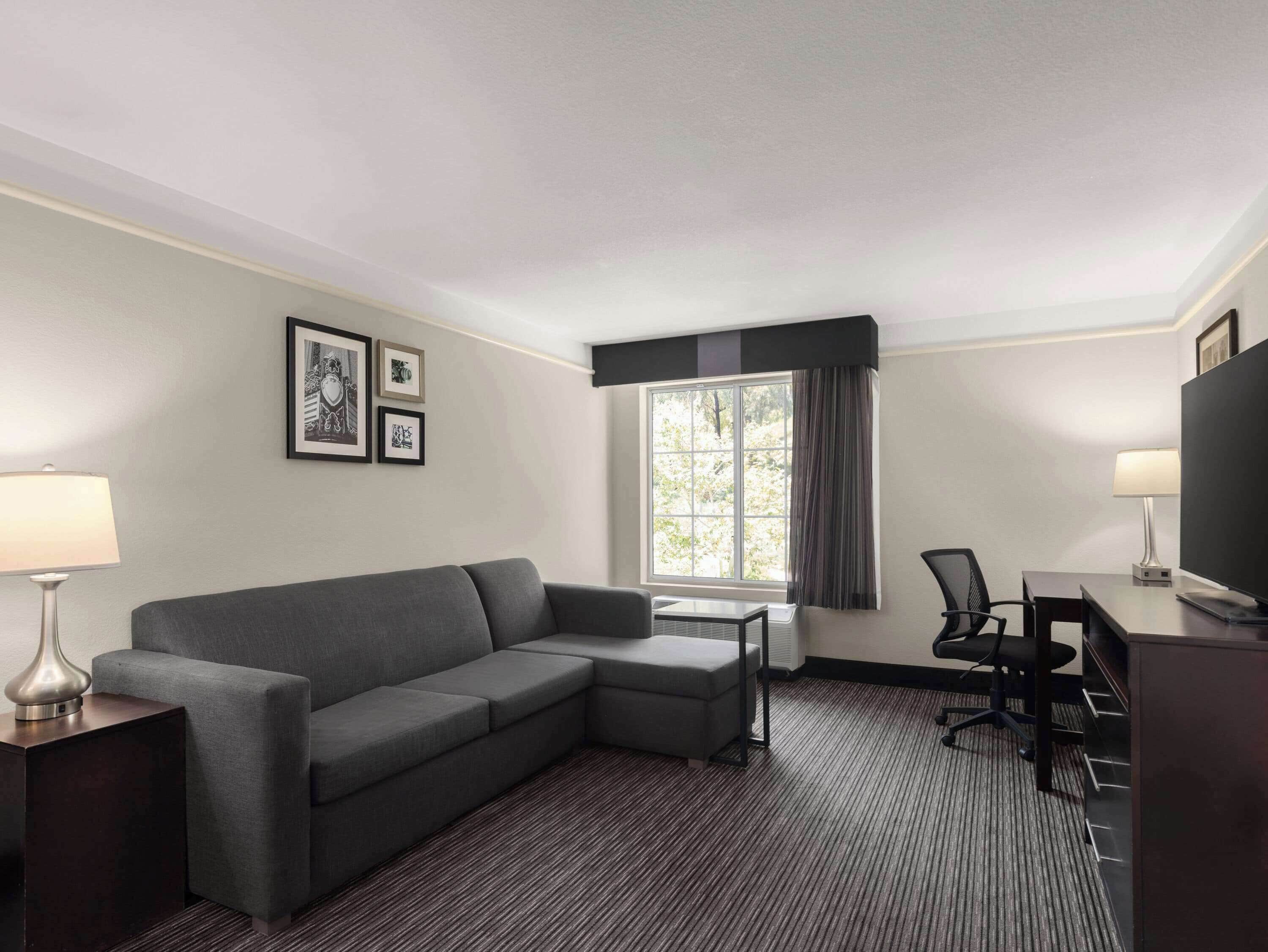 deluxe suite, 1 king bed, non smoking | premium bedding, desk, blackout curtains, iron/ironing board