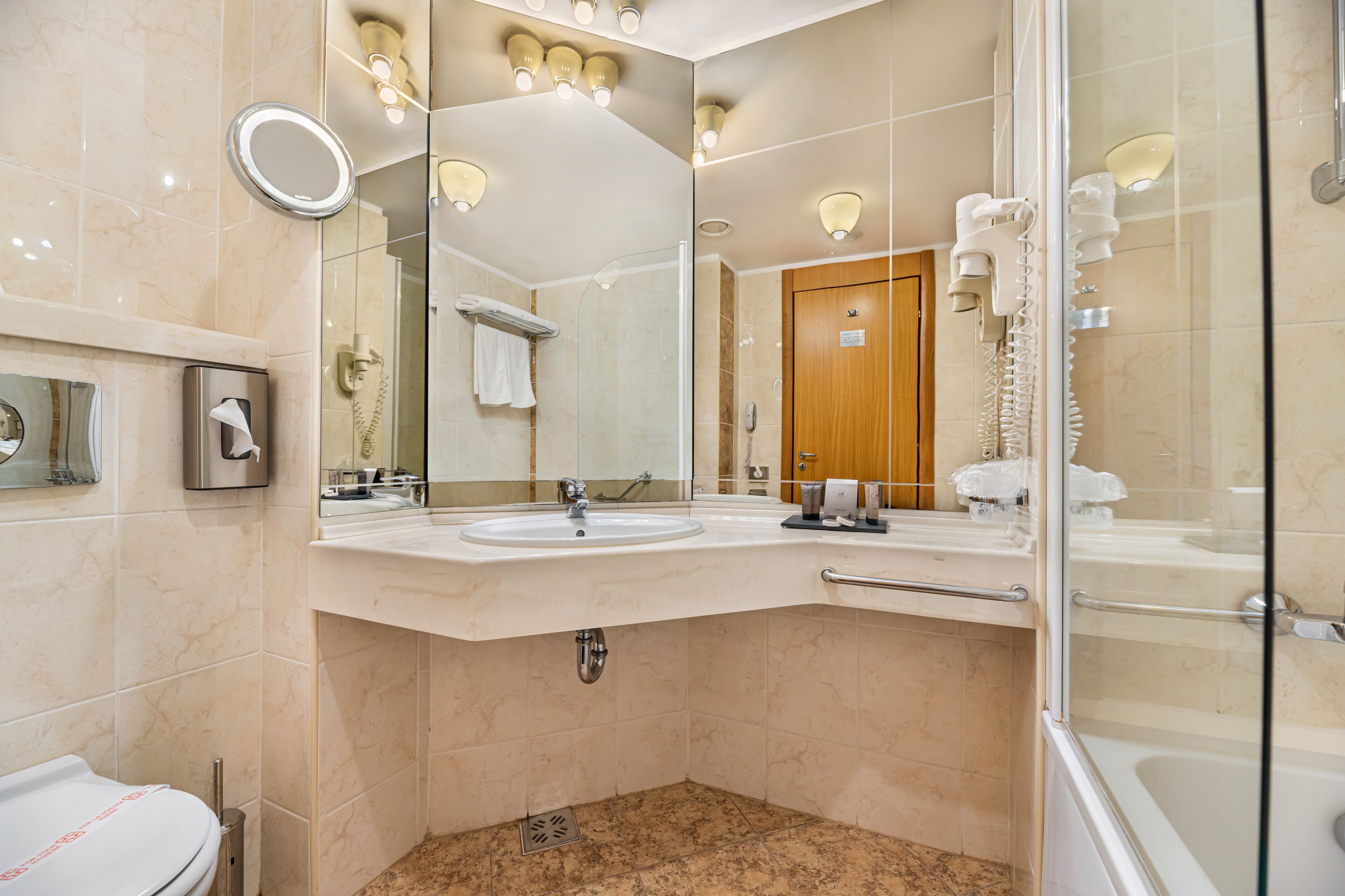 free toiletries, hair dryer, bathrobes, slippers