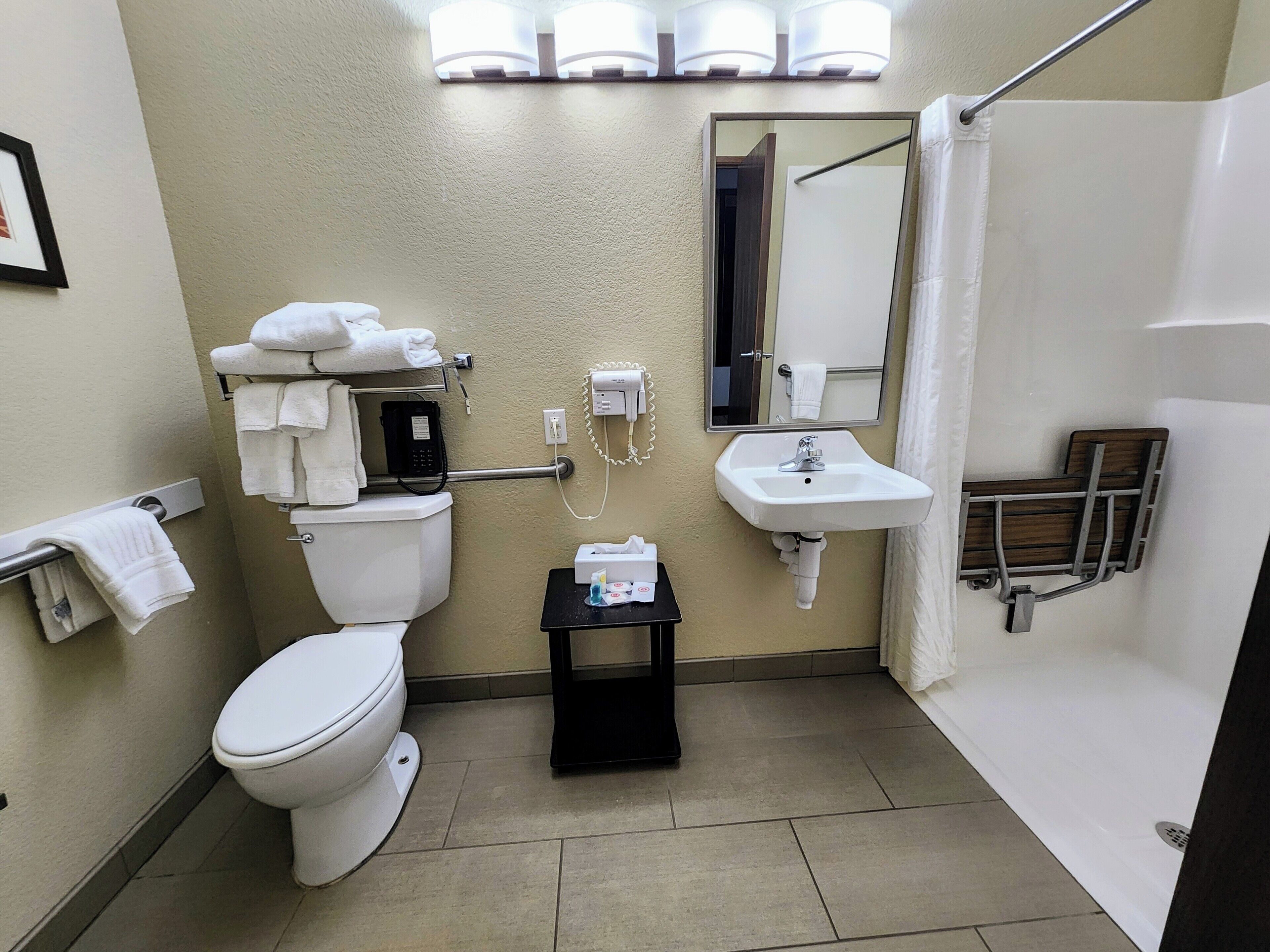 room, 1 king bed, accessible, non smoking | bathroom | combined shower/bathtub, free toiletries, hair dryer, towels