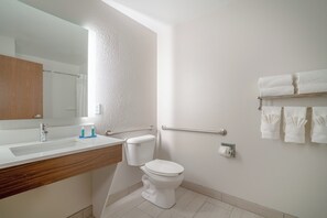 A modern bathroom with a white sink, a toilet, and a mirror. - Holiday Inn Express Hotel & Suites ELKINS by IHG (Elkins)