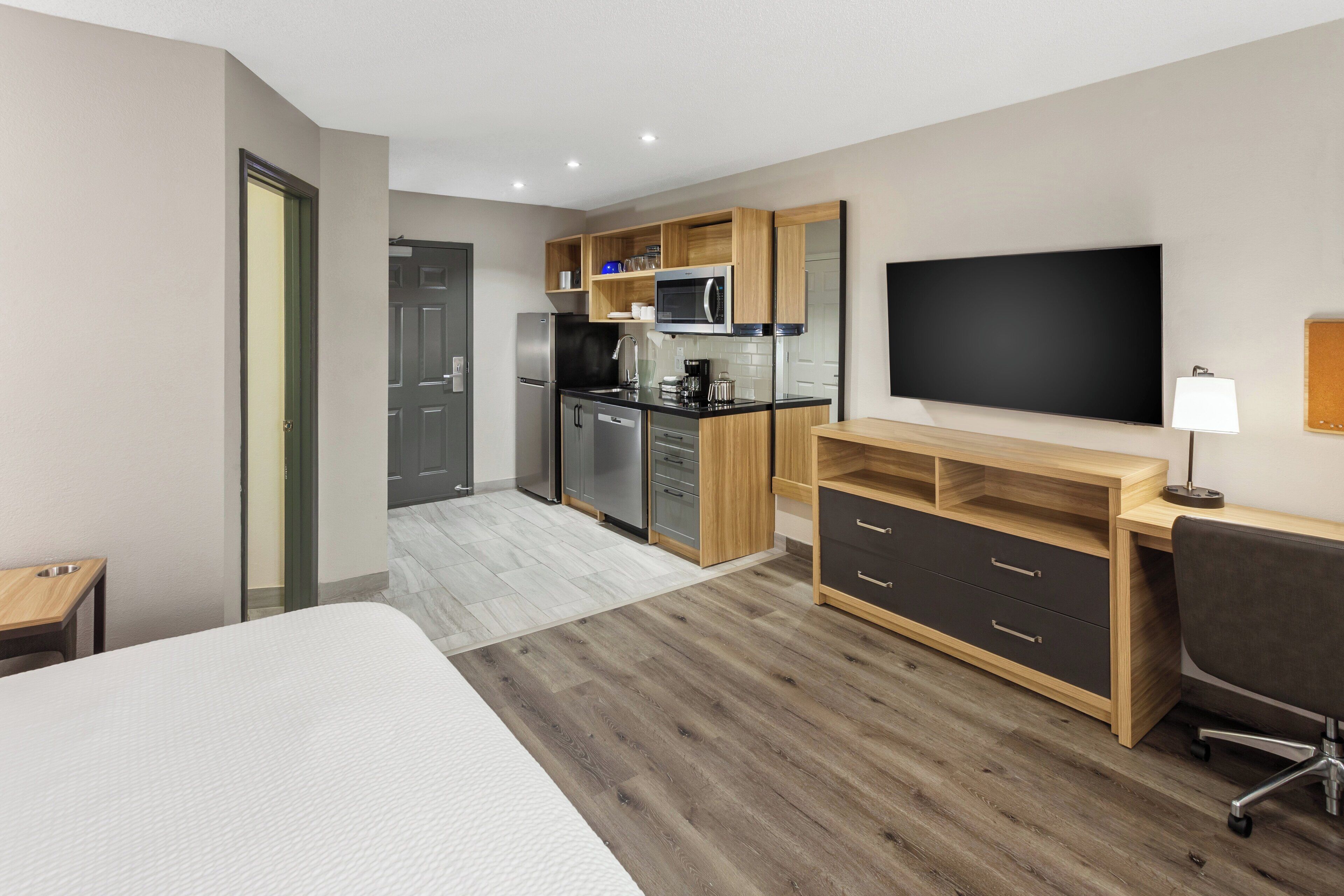 Desk, laptop workspace, blackout curtains, soundproofing